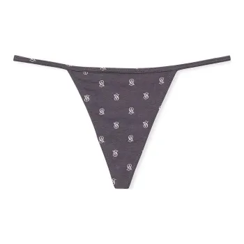 Victoria's Secret Stretch Cotton V-String Panty / Tornado Logos Underpants Women's 1 Pack Gray