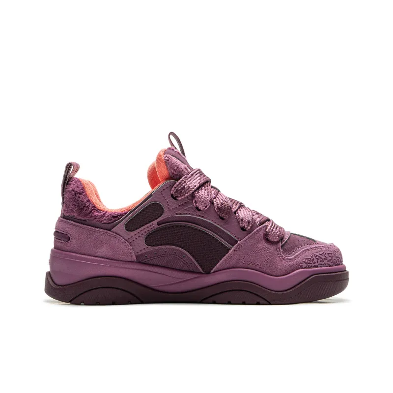 LiNing Jingcheng 2.0 V2 Slip Resistant Cushioning Height Increasing Low Top Skateboard Shoes Women's Rose Purple Red-1
