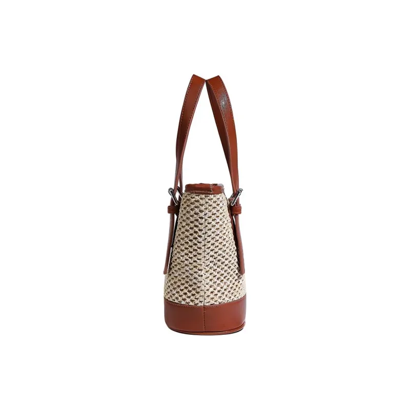 H YXIANG Straw Woven PU Shoulder Bag Regular Women's Beige-3