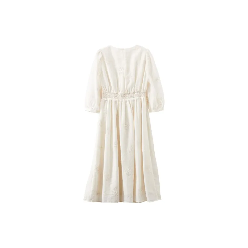 XIANGYING Long Sleeved Dresses Women's Beige-1
