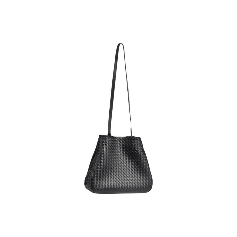 YOCAMU Cow Leather Bucket Bag Handbag Shoulder Bag Crossbody Bag Large Size Women's Black/Limestone White-1