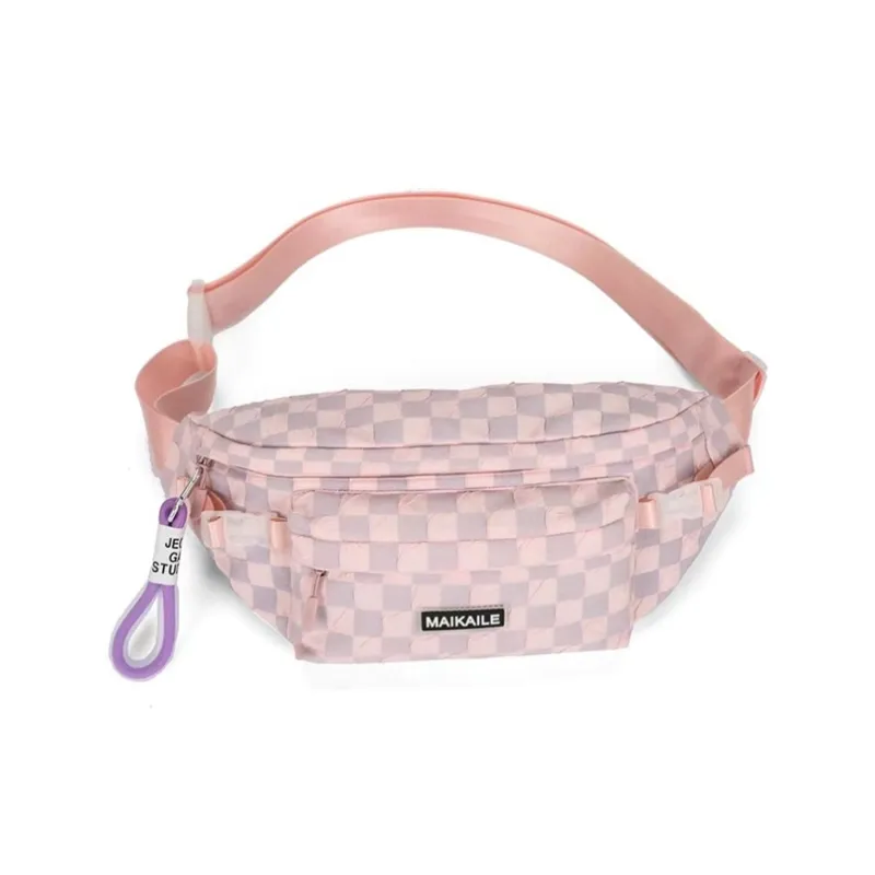 OURFUN Nylon Sling Bag Regular Unisex Light Gray/Black/Lotus Color/Neon Green-3