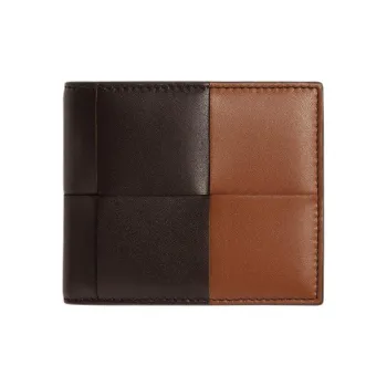 Bottega Veneta CASSETTE Calfskin Wallet Men's Dark Brown & Brown