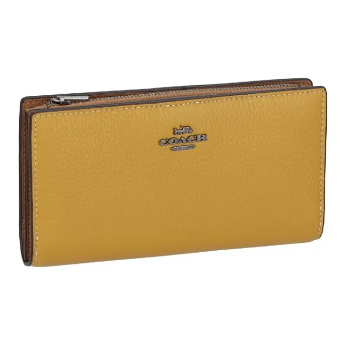 COACH Pebbled Leather Wallet Unisex Linen Yellow-2