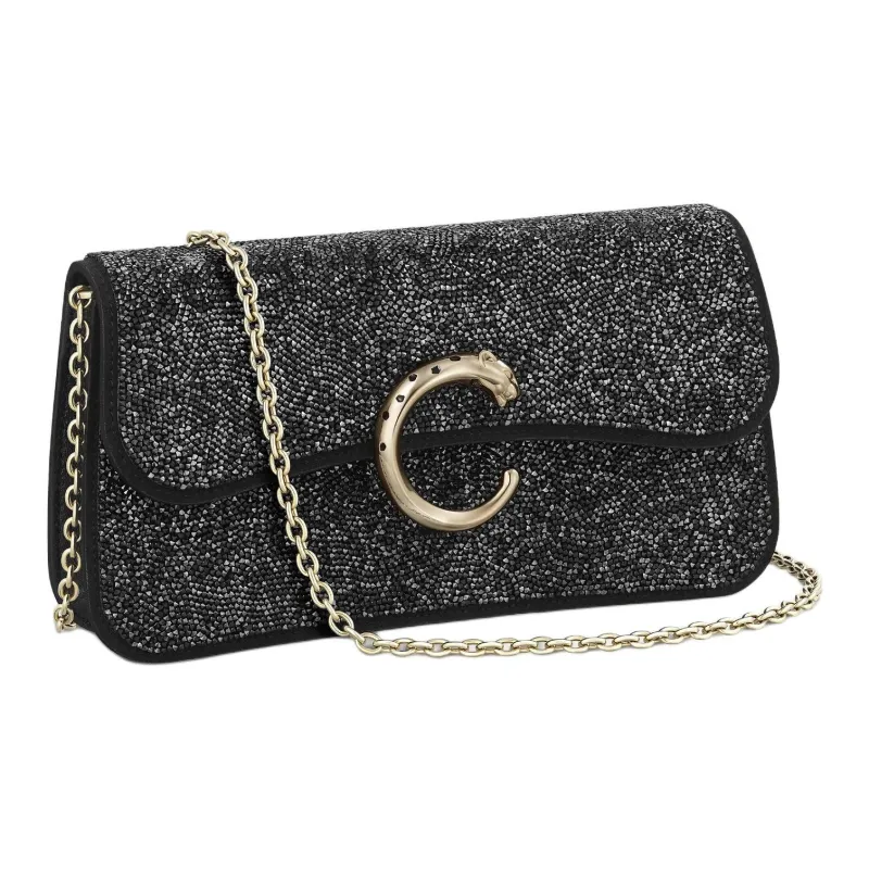 CARTIER Panthère De Cartier Non Woven Fabric Shoulder Bag, Crossbody Bag Mini Women's Black-0