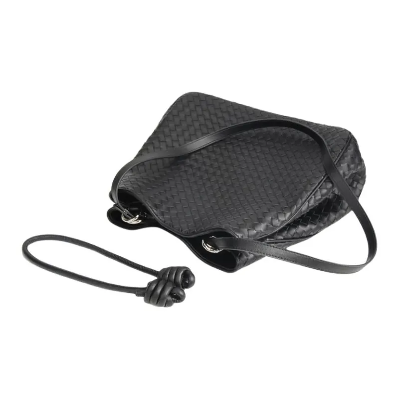YOCAMU Cow Leather Bucket Bag Handbag Shoulder Bag Crossbody Bag Large Size Women's Black/Limestone White-4