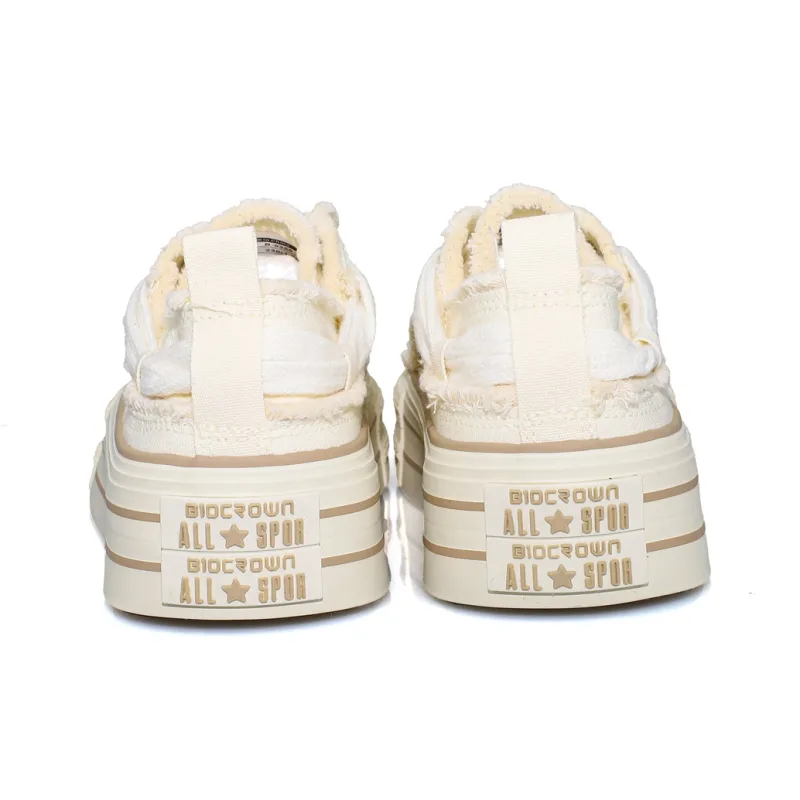 B10CROWN Anti Slip Wear Resistant Breathable Lightweight Low Top Canvas Shoes Women's Beige-5