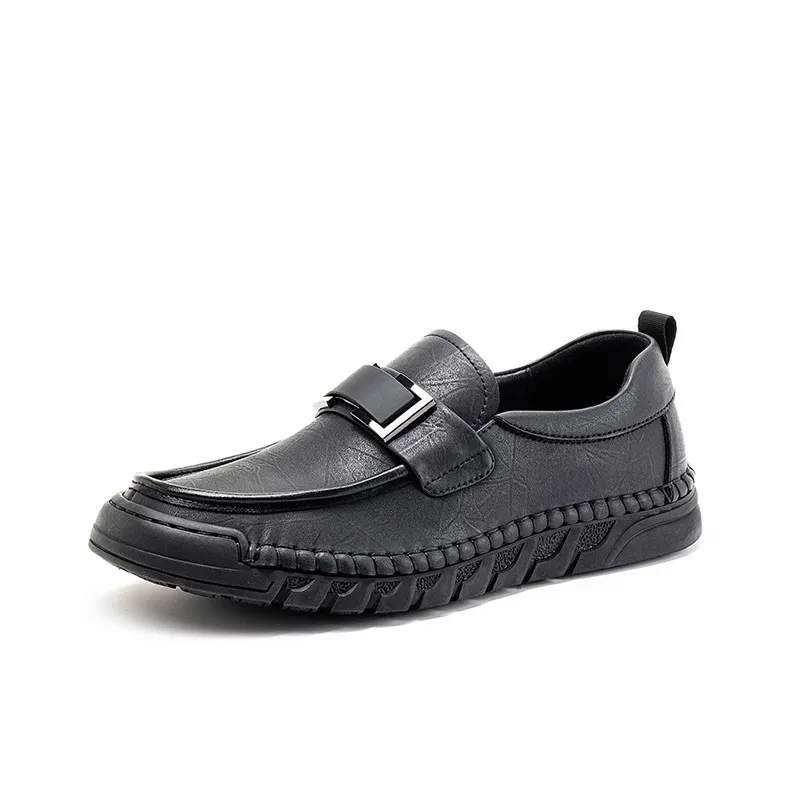 JOSINY Casual Leather Shoes Classic Slip on Men's Black-2