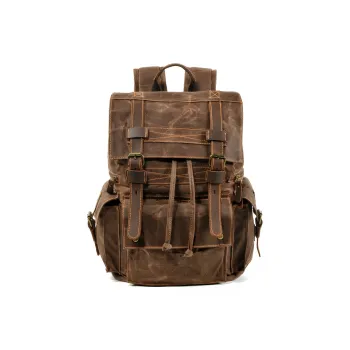 TTaG．baG Oil Wax Canvas Cow Leather Backpack Men's Dark Gray/Coffee/Jasper