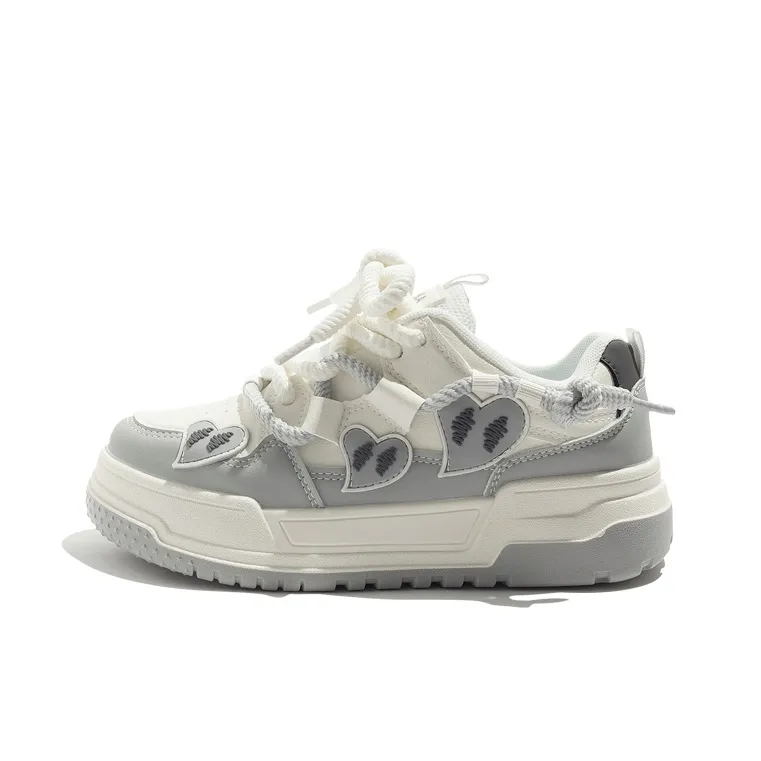 MEAKKEA Wear-resistant And Lightweight Low-Top Skateboard Shoes Women's White Pink-0