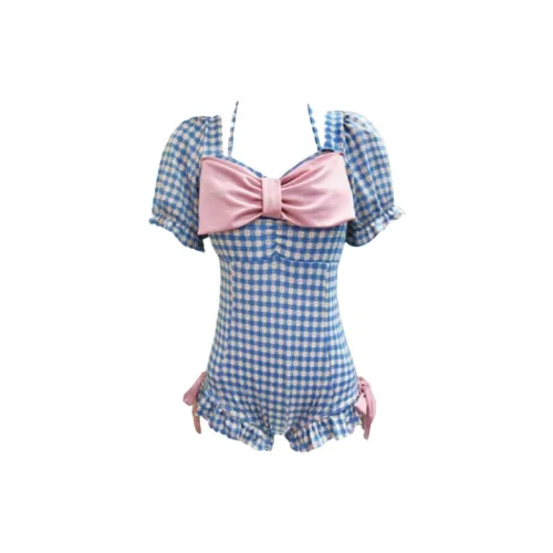 Youyou One-Piece Swimsuits Women's Light Blue Plaid