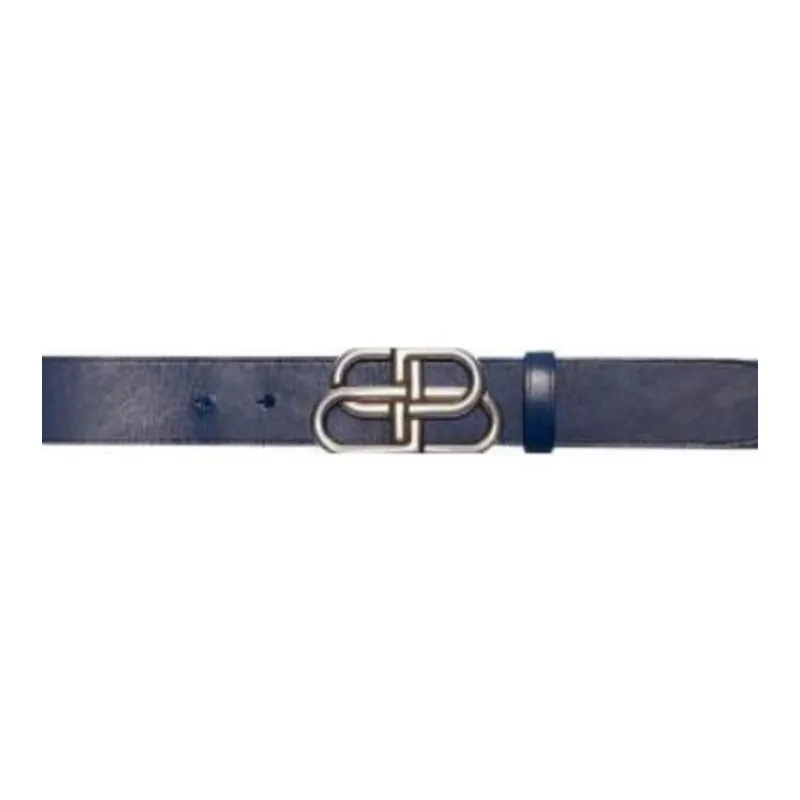 Balenciaga Calfskin Leather Belts Men's Dark Blue Width 3.3cm-2
