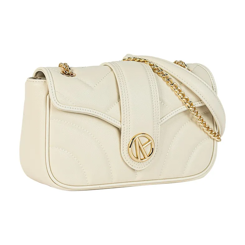 VANESSA HOGAN Brand Twill Design Niche Chain Small Square Bag Women's Ecru/Black-2