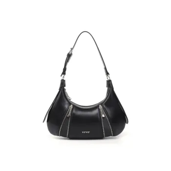 VFVF BAG OFFICAL PU Zip Closure Moon Bag Shoulder Bag Medium Size Women's Black/White/Pink