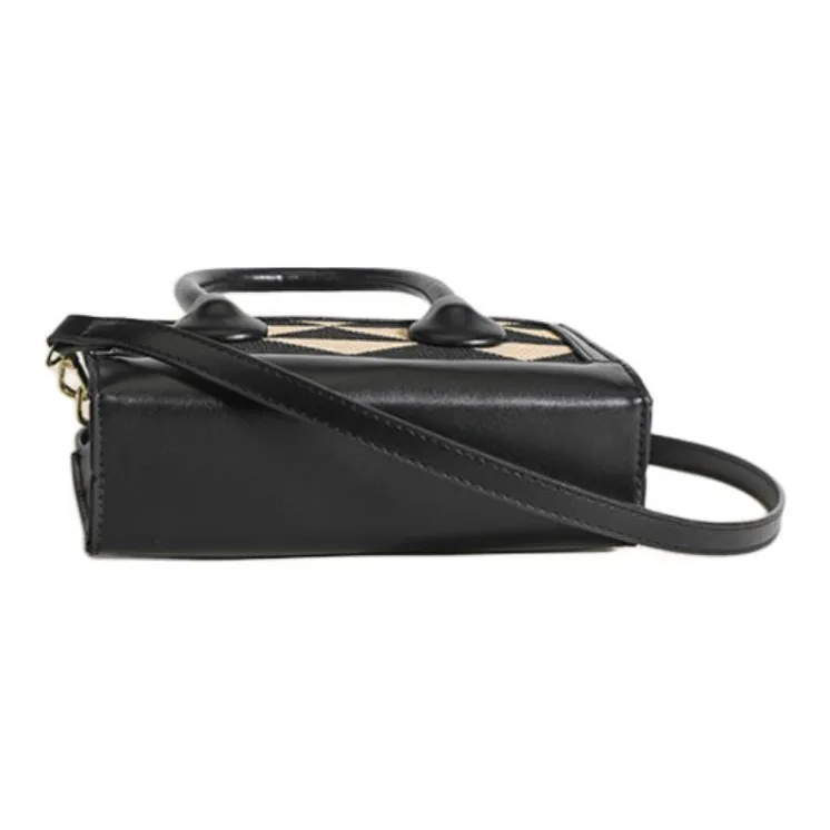 TTaG．baG PU Shoulder Bag Regular Women's Triangular Pattern/Pink Stone Pattern/Black Stone Pattern-4