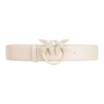 PINKO Love Birds Bird Decoration Cow Leather Leather Belts Women's White Width: 4CM