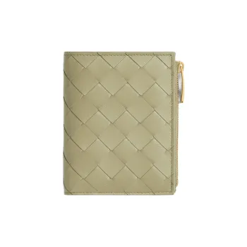 Bottega Veneta Intrecciato Calfskin Wallet Small Size Women's Travertine New Sage