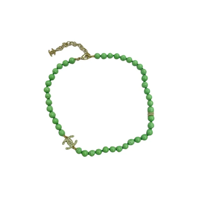 CHANEL Rhinestone Pearls Necklaces Women's Green-0