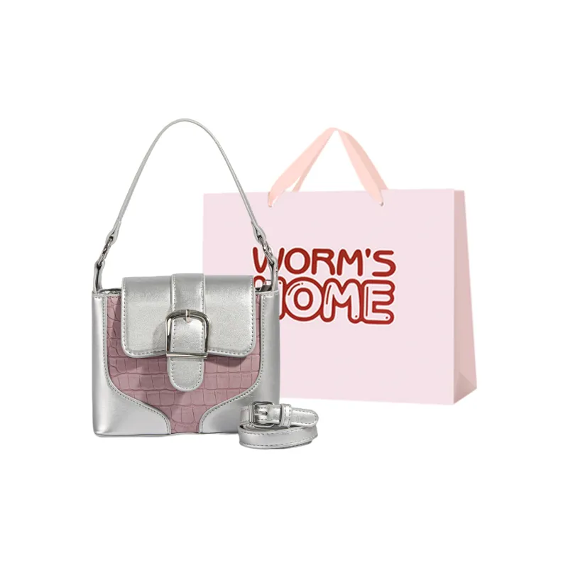 Worm's Home PU Crossbody One Shoulder Handbags Women's Silver & Pink/Silver & Red/Black-3