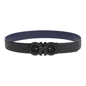 FERRAGAMO Textured Styling Design Leather Belts Men's Black Width 4.5CM