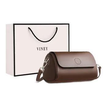 VINEY Cow Leather Shoulder Bag Crossbody Bag Cylinder Bag Small Size Women's Coffee
