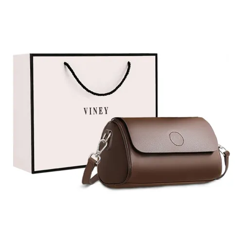 VINEY Cow Leather Shoulder Bag Crossbody Bag Cylinder Bag Small Size Women's Coffee