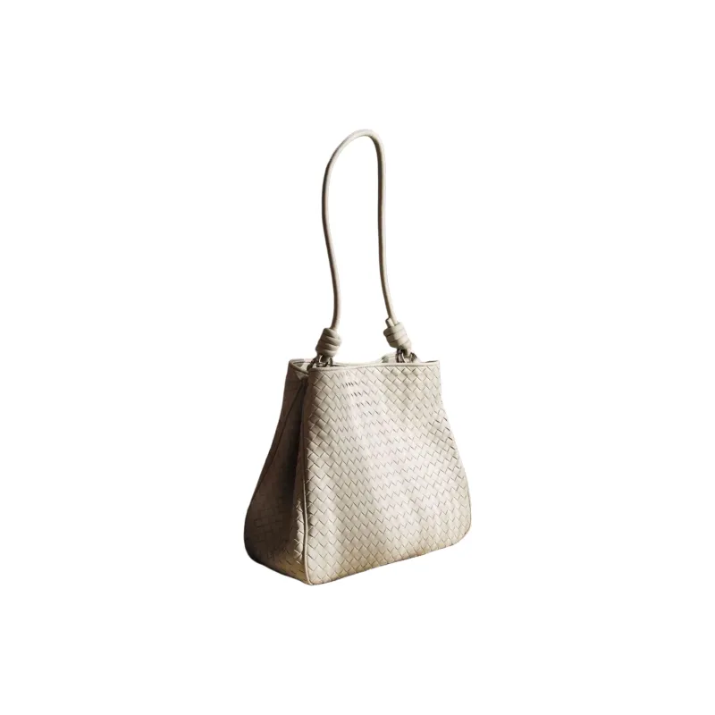 YOCAMU Cow Leather Bucket Bag Handbag Shoulder Bag Crossbody Bag Large Size Women's Black/Limestone White-9