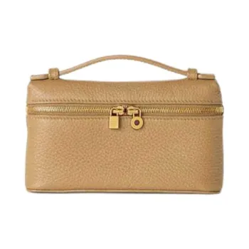Loro Piana Cow Leather Clutch Mini Women's Stone Color & Sun Gold