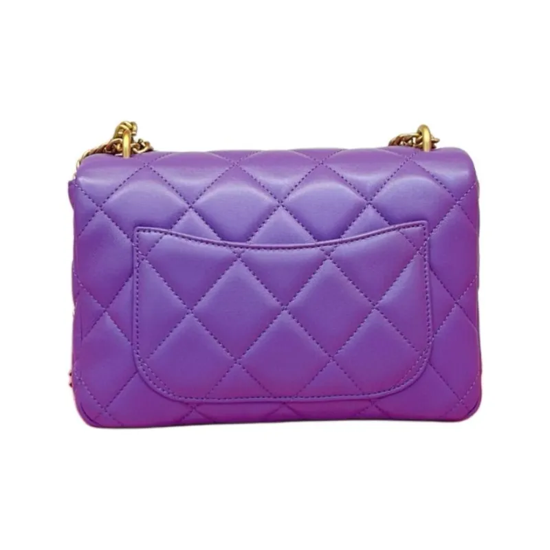 CHANEL 22P Sheepskin Crossbody Bag, Shoulder Bag Women's Purple-2
