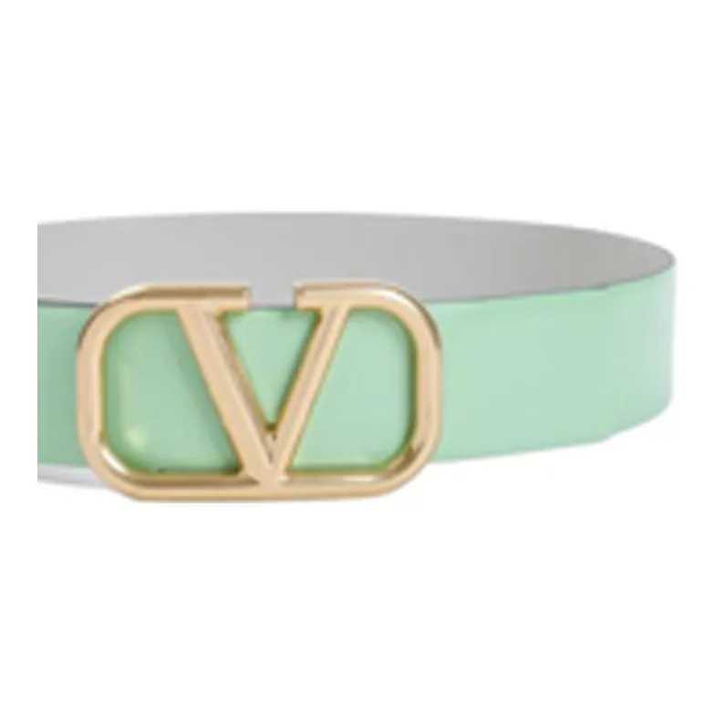 Valentino Badge Design Calfskin Leather Belts Women's Green Width: 4CM-2