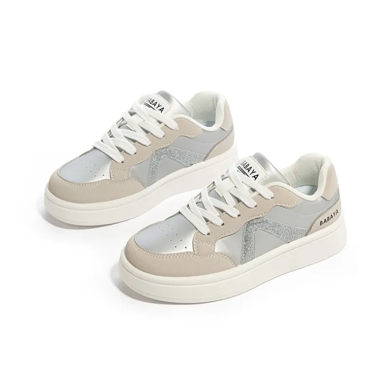BABAYA KIDS Slip Resistant And Breathable Low Top Skateboard Shoes Women's Silver-3