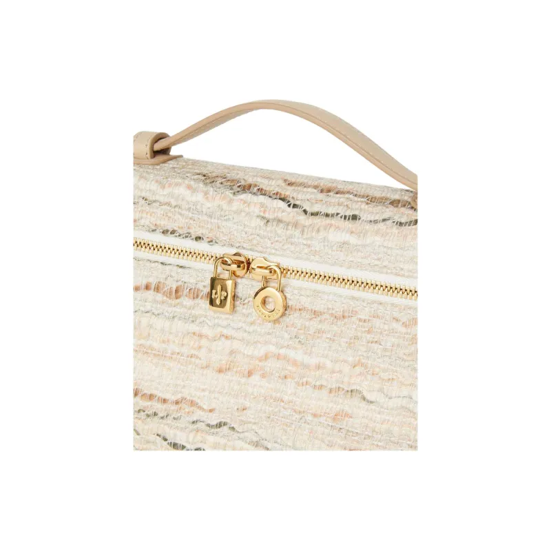 Loro Piana ExtraPocket Tweed Shoulder Bag, Crossbody Bag, Handbag Women's Pink & Stone Color & Gold-3