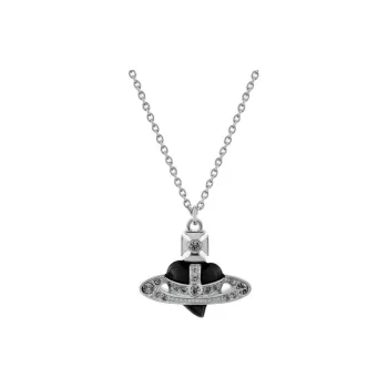 Vivienne Westwood Enamel Brass Heart Saturn Styling Necklace Unisex Silver/Black