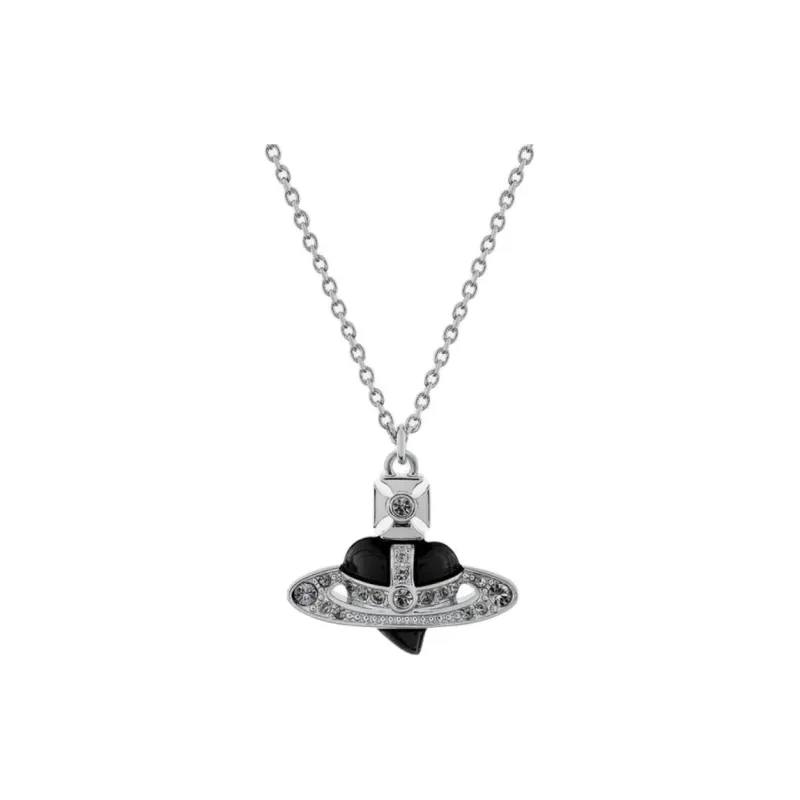 Vivienne Westwood Enamel Brass Heart Saturn Styling Necklace Unisex Silver/Black-0