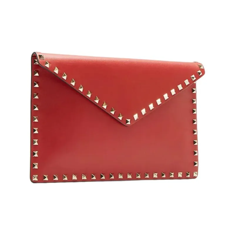 Valentino GARAVANIRockstud Calfskin Envelope Bag, Clutch Women's Red-1