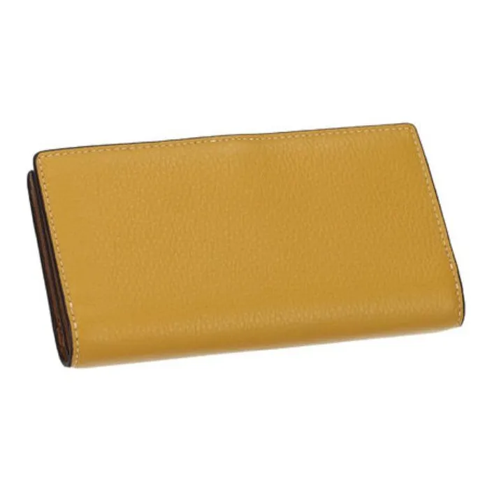 COACH Pebbled Leather Wallet Unisex Linen Yellow-1