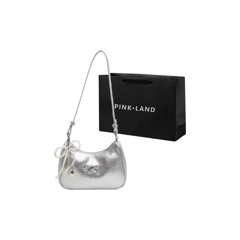 PINK·LAND PU Shoulder Bag Women's Ecru/Silver/Black/Burgundy/Brown-6