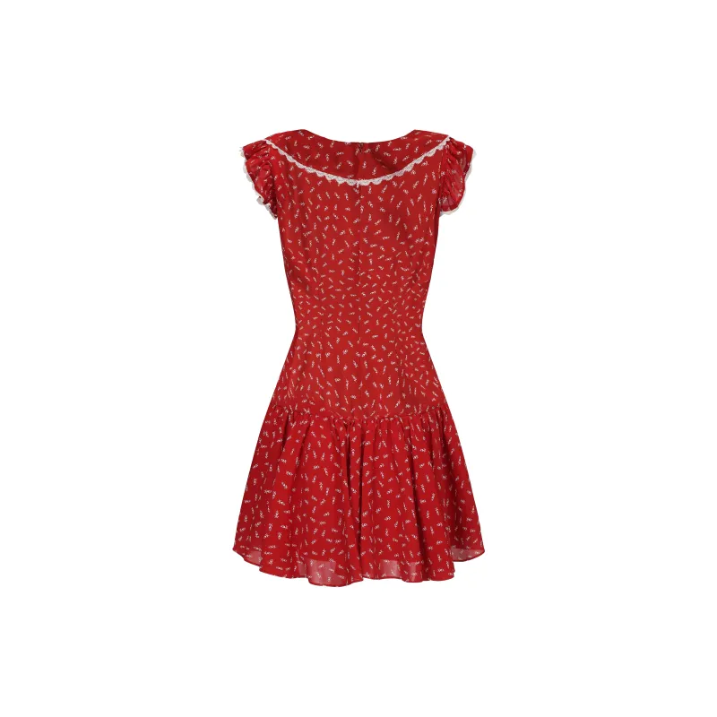 CHIWAWAMEME Short Sleeved Dresses Women's Red Raspberry Floral-1