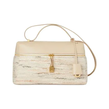 Loro Piana Linen With Acrylic Portable Crossbody Bag Shoulder Bag Women's Elegant Pink & Stone Color & Sun Gold