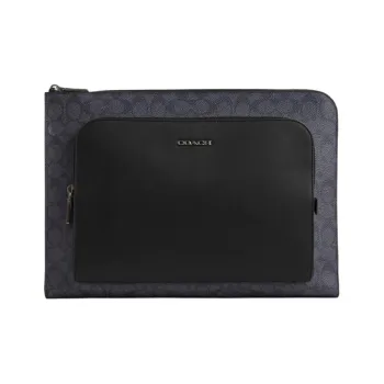 COACH ETHAN Coated Canvas With Smooth Calfskin Clutch Large Size Unisex Black