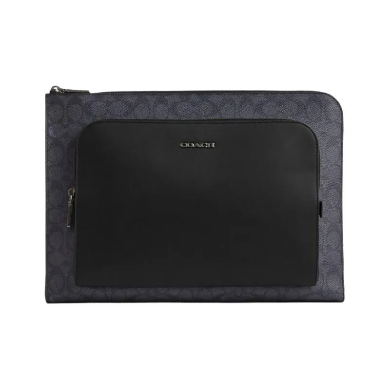 COACH ETHAN Coated Canvas With Smooth Calfskin Clutch Large Size Unisex Black-0