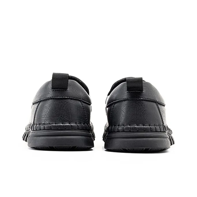 JOSINY Casual Leather Shoes Classic Slip on Men's Black-4