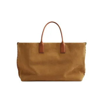 Bottega Veneta Suede Tote Bag Shopping Bag Handbag Large Size Women's Camel Wood Color With Light Wood Grain