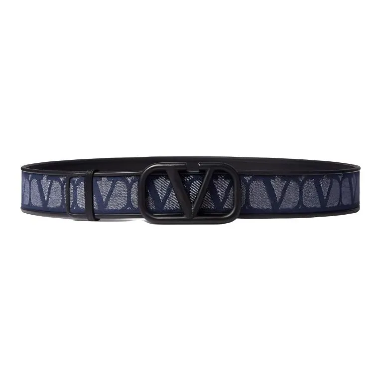 Valentino Garavani Logo Leather Leather Belts Men's Blue-1