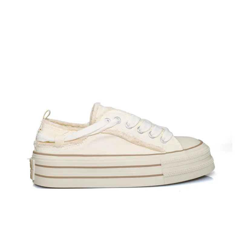 B10CROWN Anti Slip Wear Resistant Breathable Lightweight Low Top Canvas Shoes Women's Beige-2