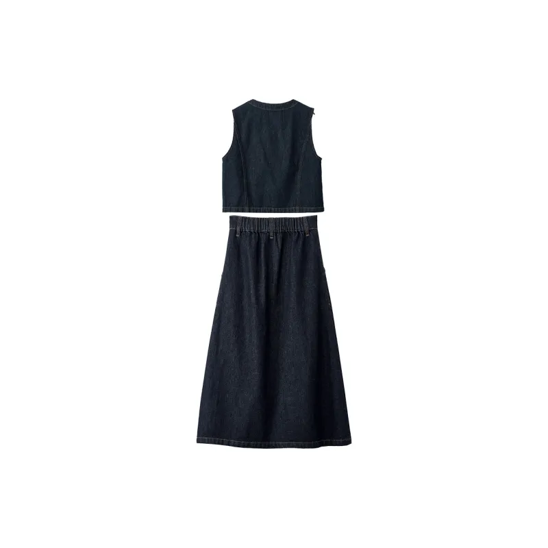 XIANGYING Skirt Set Women's Denim Blue-1