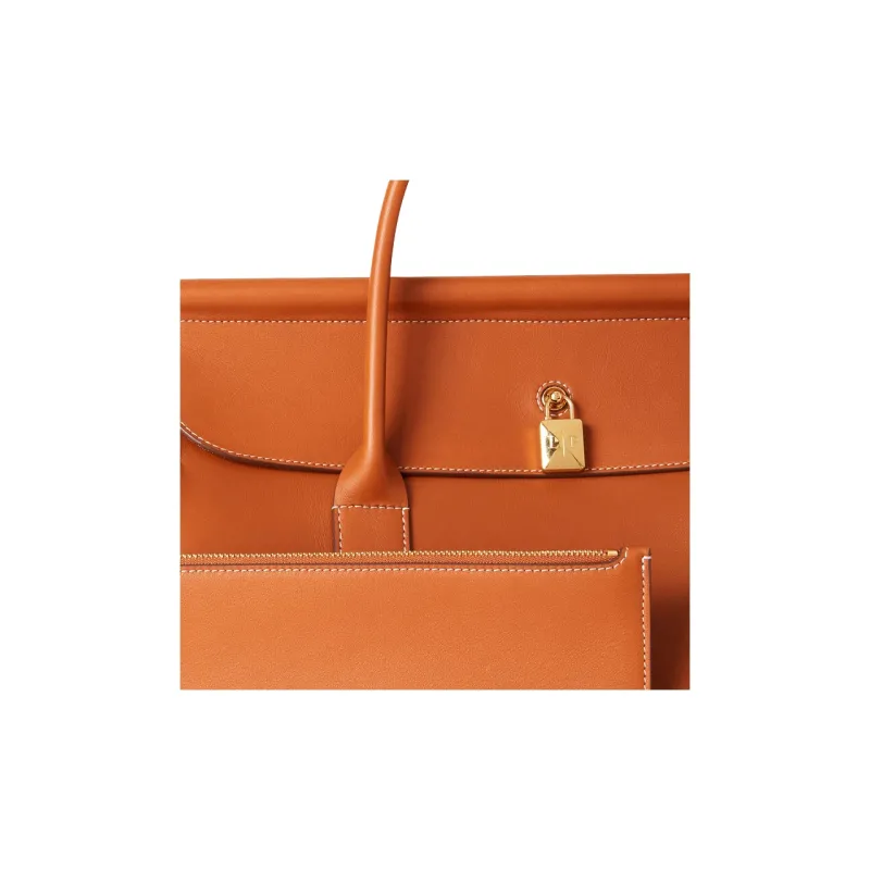 Loro Piana Smooth Calf Leather Handbag Women's Warm Brown Taupe-7