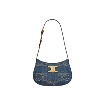 CELINE Triomphe Fabric Handbag, Shoulder Bag Medium Size Women's Denim Blue