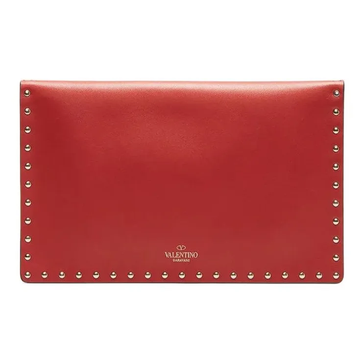 Valentino GARAVANIRockstud Calfskin Envelope Bag, Clutch Women's Red-2