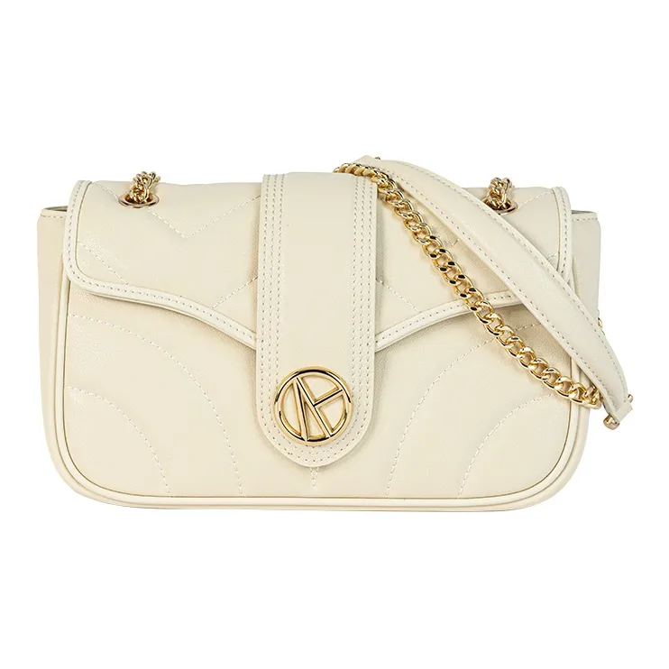 VANESSA HOGAN Brand Twill Design Niche Chain Small Square Bag Women's Ecru/Black-1